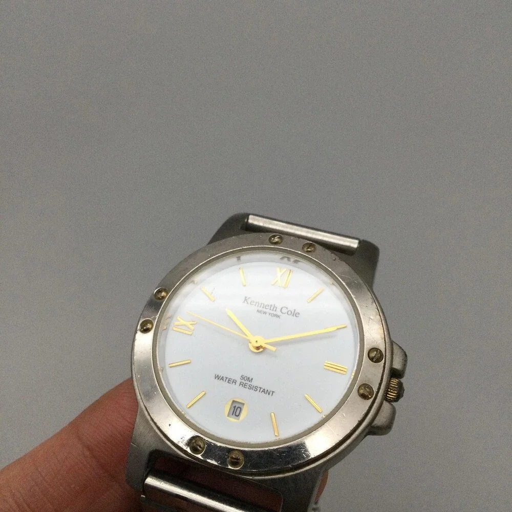 Kenneth Cole Mens Watch 38mm White Dial Steel Date 50M KC0302 New Battery 8